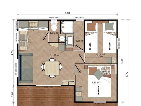 Chalet 4 personnes - Mimosa - 2 chambres avec climatisation