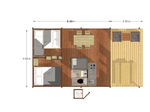 Tente en toile et en bois 4 personnes - Glamping Lodge PREMIUM RIVER 27m² - 2 chambres - TV - clim - terrasse couverte - vue rivière