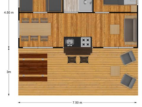 Tente en toile et en bois 4 personnes - Glamping Lodge PREMIUM 34m² - 2 chambres - TV - climatisation - terrasse couverte