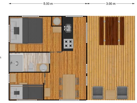 Tente en toile et en bois 4 personnes - Glamping Lodge PREMIUM RIVER 27m² - 2 chambres - TV - clim - terrasse couverte - vue rivière