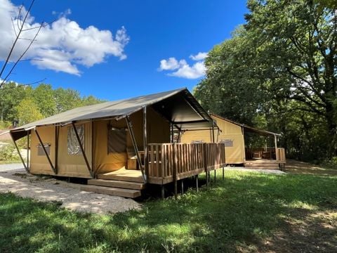 Tente en toile et en bois 4 personnes - Tente Safari Tendi avec salle de bain