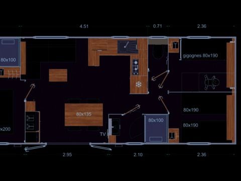 MOBILHOME 6 personnes - MH3 VIP DOUE, 6 pers(3ch,2sdb)