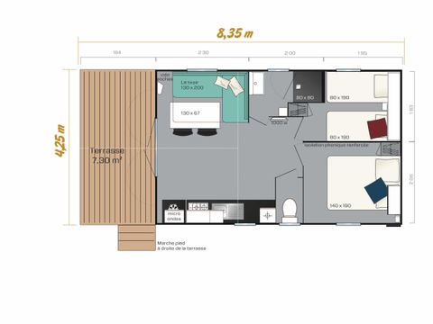 MOBILHOME 4 personnes - Premium 25 m² dont Terrasse couverte- 2 chambres +TV + Lave-vaisselle + BBQ