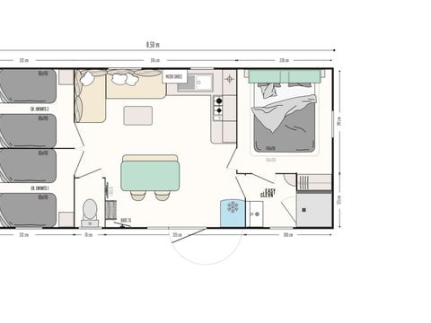 MOBILHOME 6 personnes - Confort 33m² avec terrasse couverte 3 chambres +TV