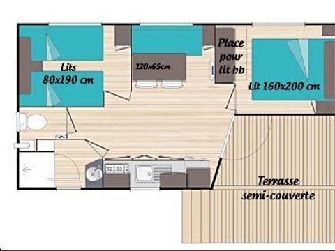MOBILHOME 6 personnes - MH2 Confort* 27 m² + lit double en 160, avec sanitaires