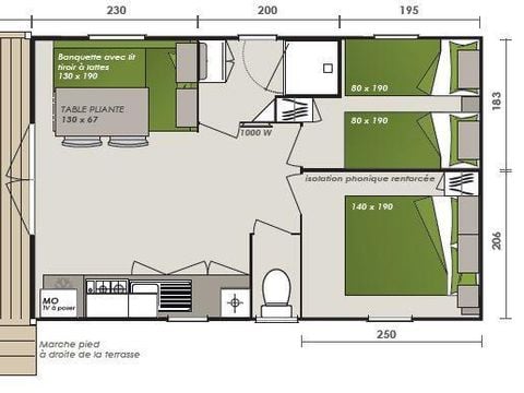 MOBILHOME 6 personnes - MH2 Premium + terrasse 8 m², avec sanitaires