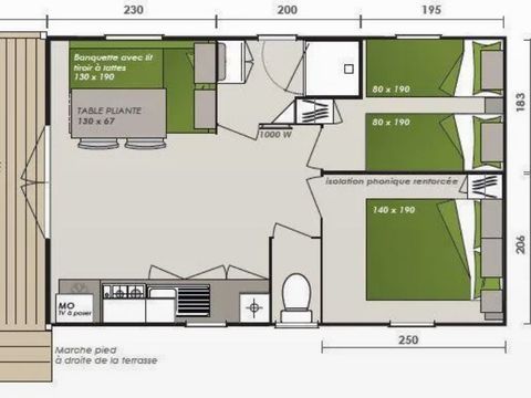 MOBILHOME 6 personnes - MH2 Premium + terrasse 8 m², avec sanitaires