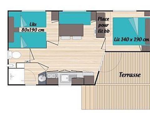 MOBILHOME 4 personnes - MH2 Confort 27 m², avec sanitaires
