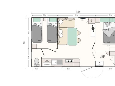 MOBILHOME 4 personnes - Confort 26m² 2 chambres - Terrasse semi-couverte + TV