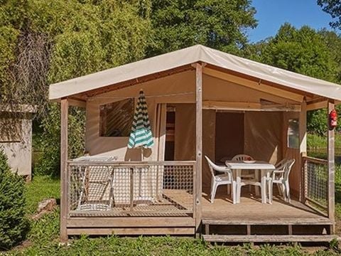 Tente en toile et en bois 5 personnes - Tente Eco Lodge | 2 Ch. | 5 Pers. | Terrasse surélevée