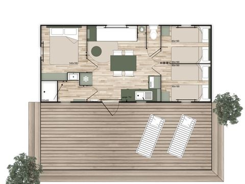 Mobilhome 6 personnes - Premium - 33 m² (3 chambres) + Terrasse couverte