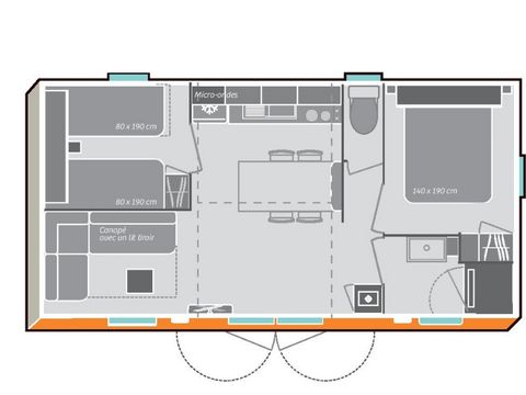 Mobilhome 6 personnes - Premium - 2 chambres - 28m²