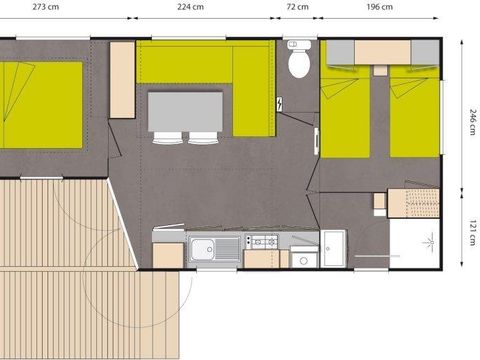 MOBILHOME 4 personnes - Mobil home Cottage intégré 27.5m² (2 chambres) (+ de 13 ans) + terrasse intégrée+ TV 4 pers