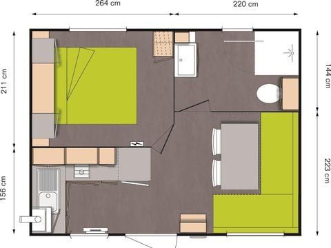MOBILHOME 2 personnes - Mobil-home Plage 18.6m² (+ de 10 ans) (1 chambre) + Terrasse bois semi-couverte + TV 2 pers