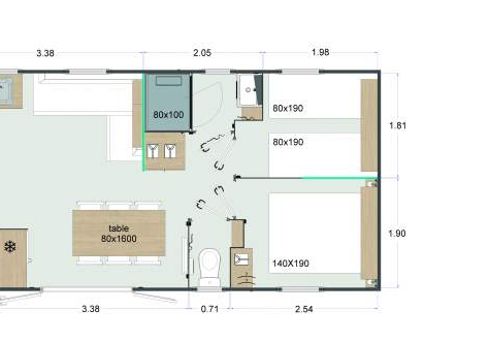 MOBILHOME 8 personnes - Sable + 40m² (4 chambres, 2 salle de bains)