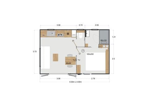MOBILHOME 2 personnes - Plage Plus 18.6m² (1 chambre) + TV + Clim + Lave-vaisselle