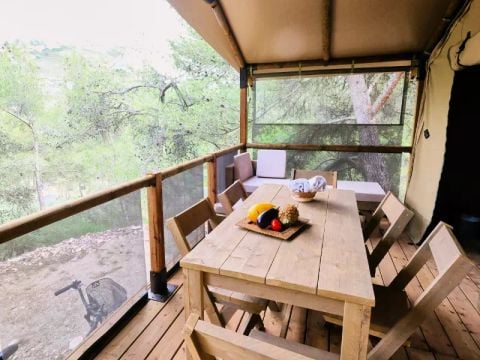 TENTE TOILE ET BOIS 5 personnes - Tente Lodge Premium 3 Pièces 5 personnes Climatisé