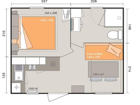 Mobilhome 4 personnes - 1 chambre 2/4 personnes climatisé