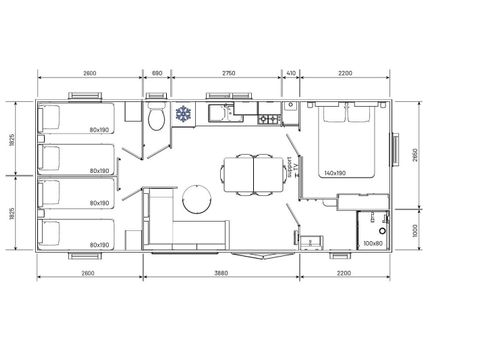 MOBILHOME 6 personnes - Mobil-home | Premium | 3 Ch. | 6 Pers. | Terrasse surélevée | 1 SDB | Clim.