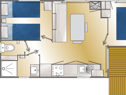 MOBILHOME 4 personnes - Confort 25m² (2 chambres) + terrasse couverte 10m² + TV 4 pers.