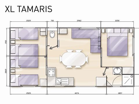 MOBILHOME 6 personnes - Confort 32m² (3 chambres) + terrasse non couverte 10m² + TV 6 pers.