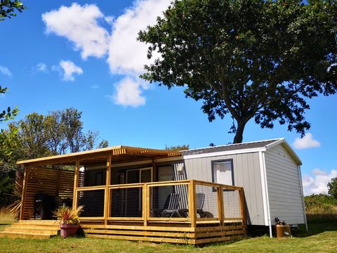 MOBILHOME 6 personnes - Premium 30m² (3 chambres) + terrasse 15m² + draps + serviettes + LV + TV 6 pers.