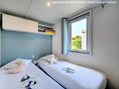 MOBILHOME 6 personnes -    	 Homeflower premium 35m² (3 chambres) + CLIM + terrasse semi-couverte + TV + draps + serviettes | 6 personnes