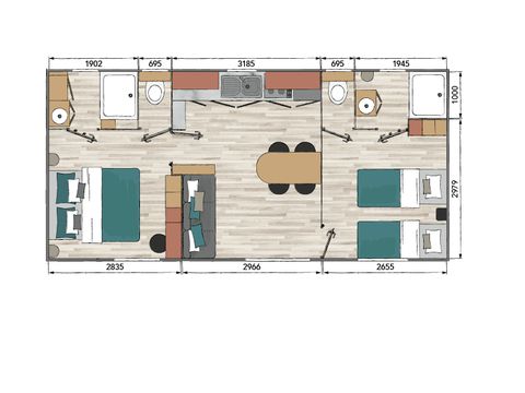 Mobilhome 4 personnes - Mobil home Cagna - 2 chambres - 2 salles de bains + tv