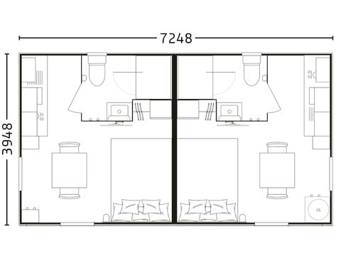MOBILHOME 4 personnes - Bilbao Double 2 chambres - 2 salle de bains - 2 cuisines - 2 TV