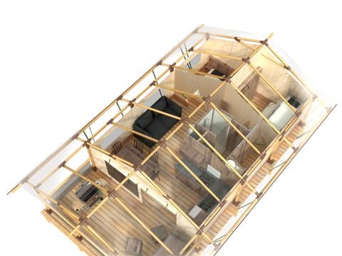 TENTE TOILE ET BOIS 7 personnes - Tente Ciela Nature Lodge - 2 chambres - Cuisine équipée – Salle de bain