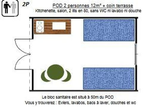 BUNGALOW 2 personnes - POD pour couple avec bébé sans sanitaires (Animaux interdits)