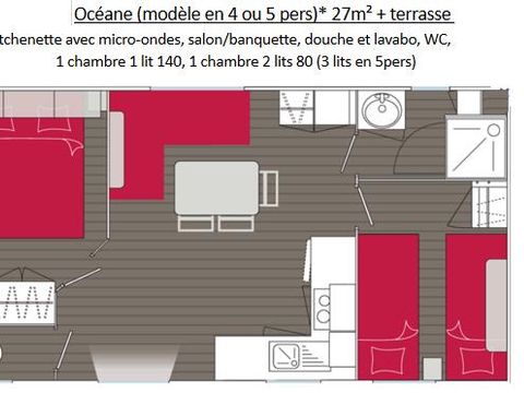 MOBILHOME 5 personnes - OCEANE 27 m² 4 adultes + 1 enfant