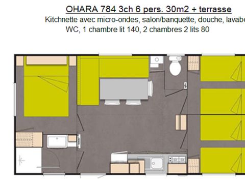 MOBILHOME 6 personnes - Confort  3 chambres (Type Ohara)