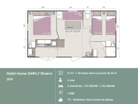 Mobilhome 4 personnes - SIMPLY RIVIERA – 2 chambres, 4 personnes