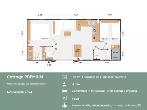 Mobilhome 4 personnes - Cottage PREMIUM – 2 chambres, 4 personnes