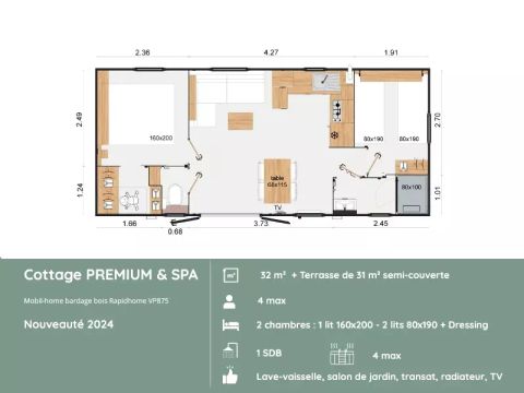 Mobilhome 4 personnes - Cottage PREMIUM & SPA – 2 chambres, 4 personnes