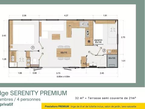 Mobilhome 4 personnes - Cottage PREMIUM & SPA – 2 chambres, 4 personnes