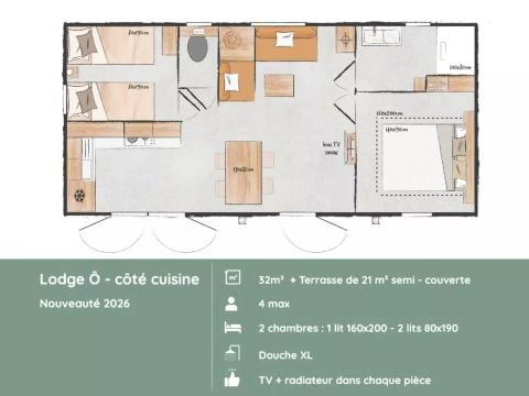 LODGE 4 personnes - Lodge O Côté Cuisine - 3 Pièces pour 4 Personnes + TV