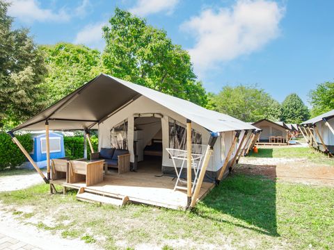 Tente en toile et en bois 5 personnes - Lanterna - Tente Safari Confort + climatisation