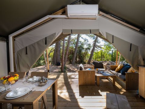 Tente en toile et en bois 5 personnes - Lanterna - Tente Safari Confort + climatisation
