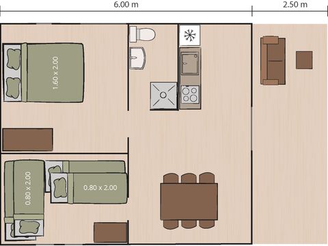 TENTE TOILE ET BOIS 5 personnes - Tente safari Sorella + sanitaires + climatisation (6P)