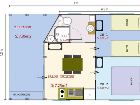 Tente en toile et en bois 4 personnes - FreeFlower 22m² 2 ch - 1 SDB (2016) 4 pers