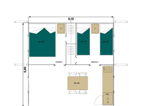 TENTE TOILE ET BOIS 5 personnes - Tente en toile et en bois 5 personnes