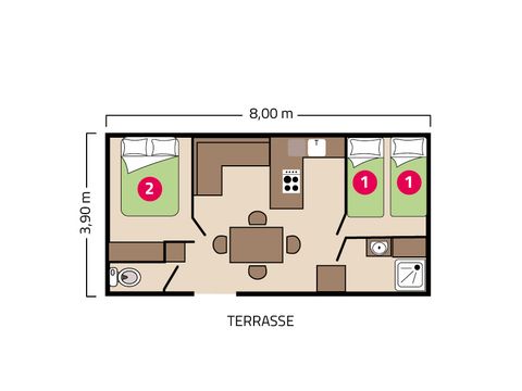 MOBILHOME 4 personnes - Atlantique Éco 4 personnes (avec terrasse)