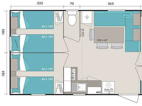 MOBILHOME 6 personnes - Comfort | 3 Ch. | 6 Pers. | Terrasse surélevée | Clim.