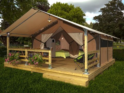 Tente en toile et en bois 5 personnes - Lodge sans sanitaire