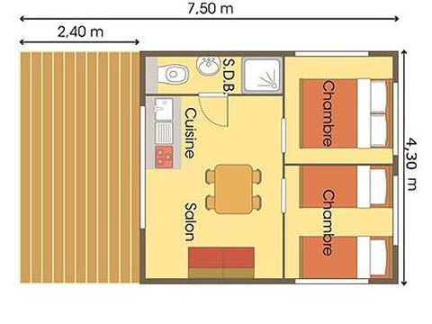 TENTE TOILE ET BOIS 4 personnes - Cabane Lodge Bois sur pilotis Standard 34m² (2 chambres) dont terrasse couverte de 11m² + TV 4 pers.
