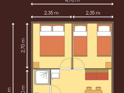 TENTE TOILE ET BOIS 4 personnes - Cabane Lodge Bois sur pilotis Standard 38m² (2 chambres) dont terrasse couverte de 8m² 4 pers.