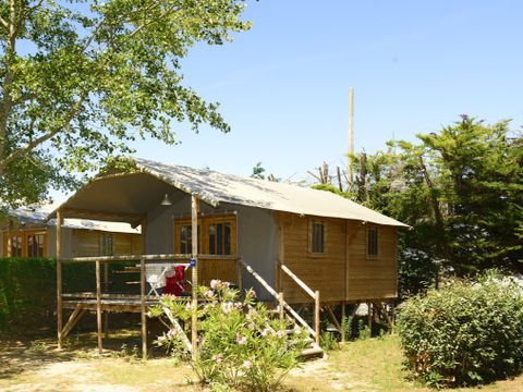TENTE TOILE ET BOIS 4 personnes - Cabane Lodge Bois sur pilotis Standard 38m² (2 chambres) dont terrasse couverte de 8m² 4 pers.