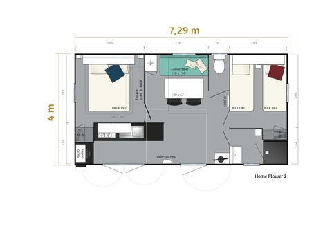 MOBILHOME 5 personnes - Homeflower Premium 26.5m² (2 chambres)